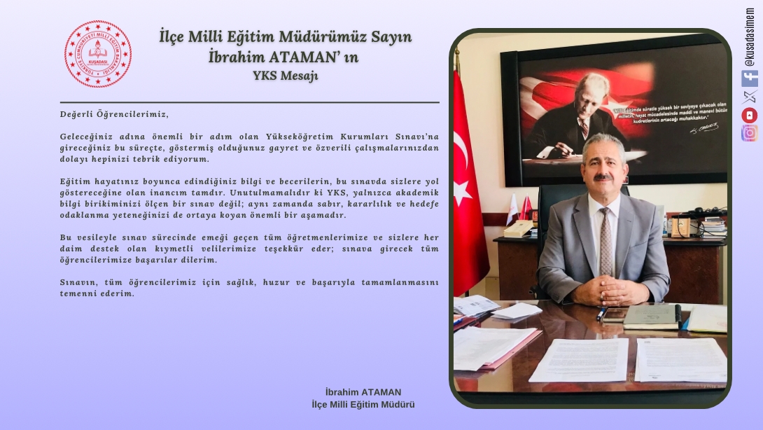 Yükseköğretim Kurumları Sınavı (YKS) Mesajı